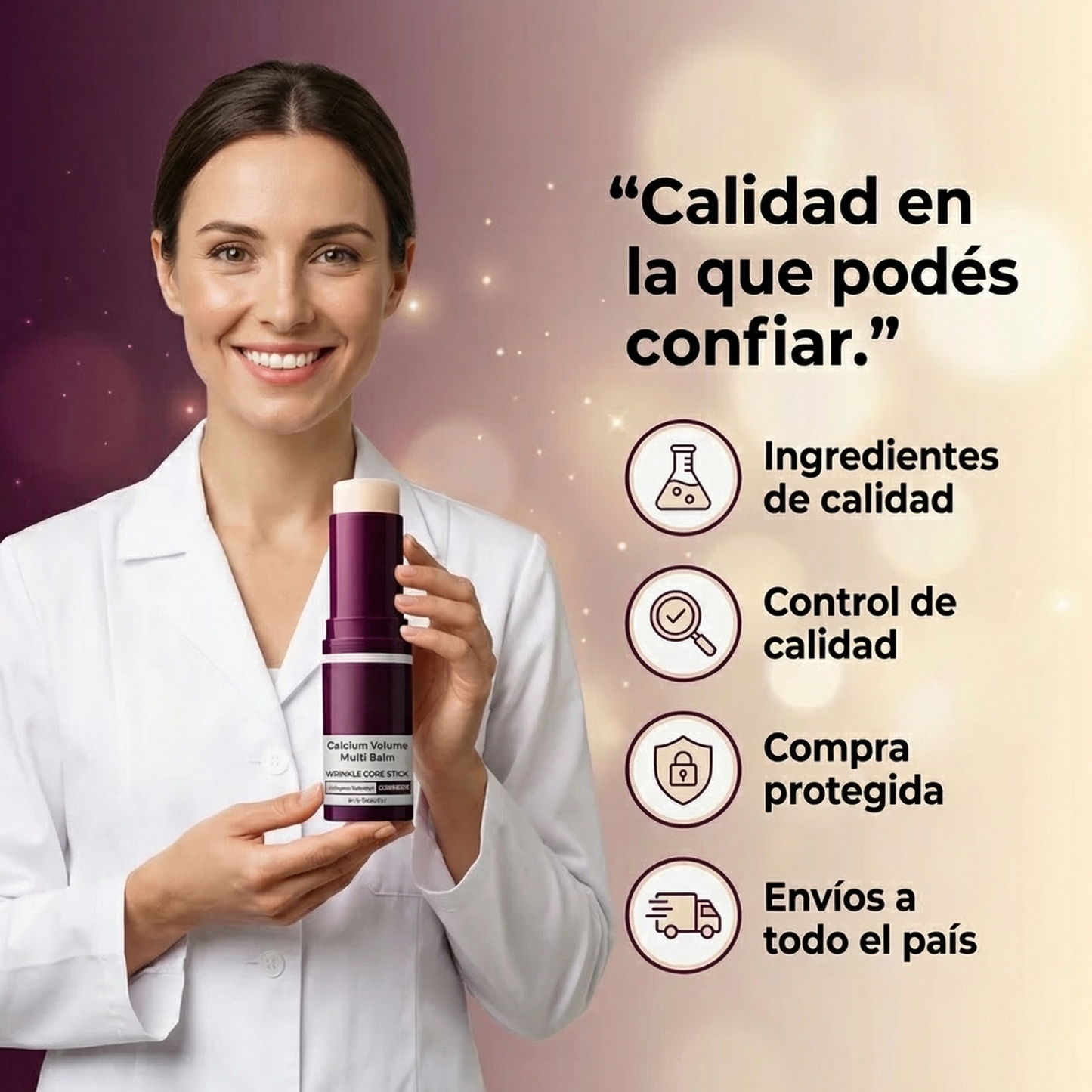 Bálsamo en barra para aumentar el volumen de calcio, de la marca My Store, mostrado en su envase y textura sólida.